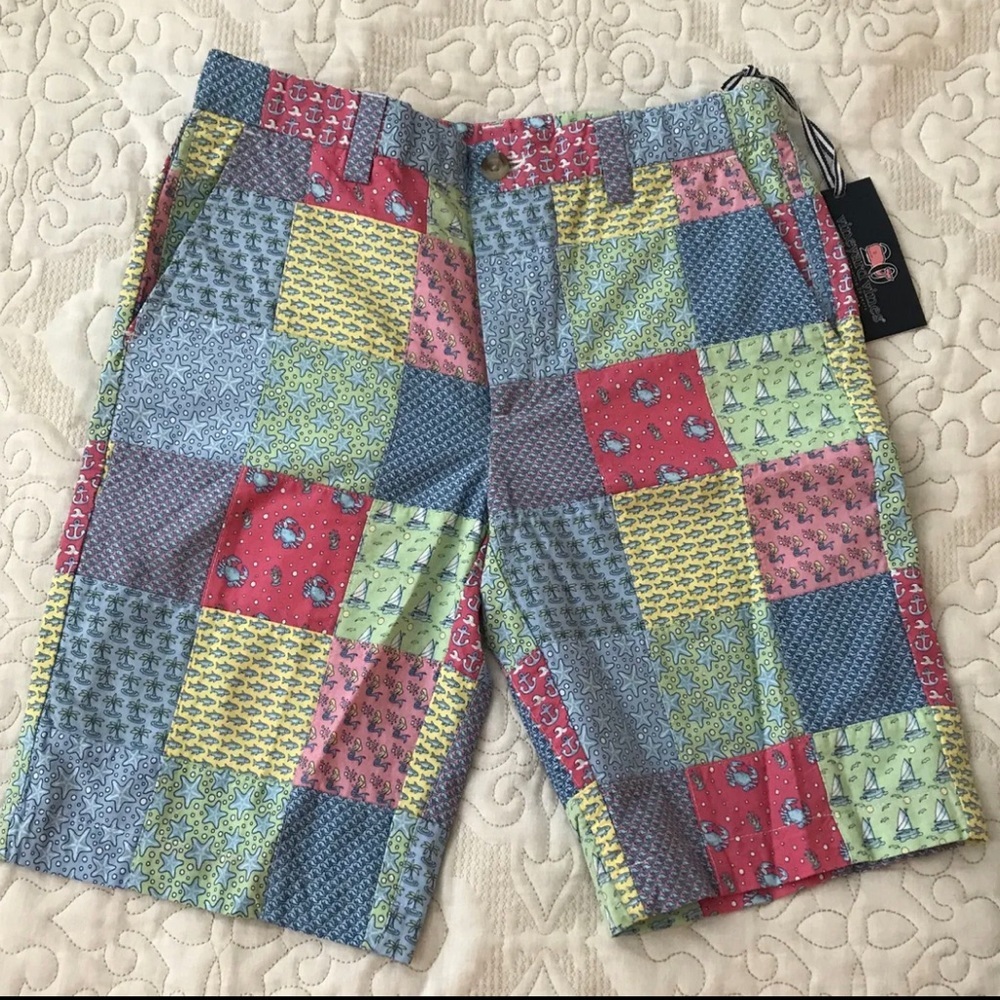 Vineyard Vines Boy's Sailors Red Multi Whale Printed Patchwork Breaker Shorts 14